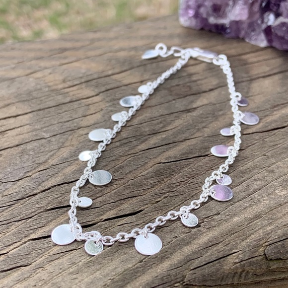 Sterling Silver Floating Disks Anklet - Picture 2 of 8